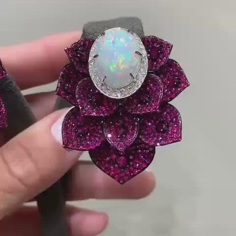 Sutra 18K White Kashmir collection opal ruby Earrings