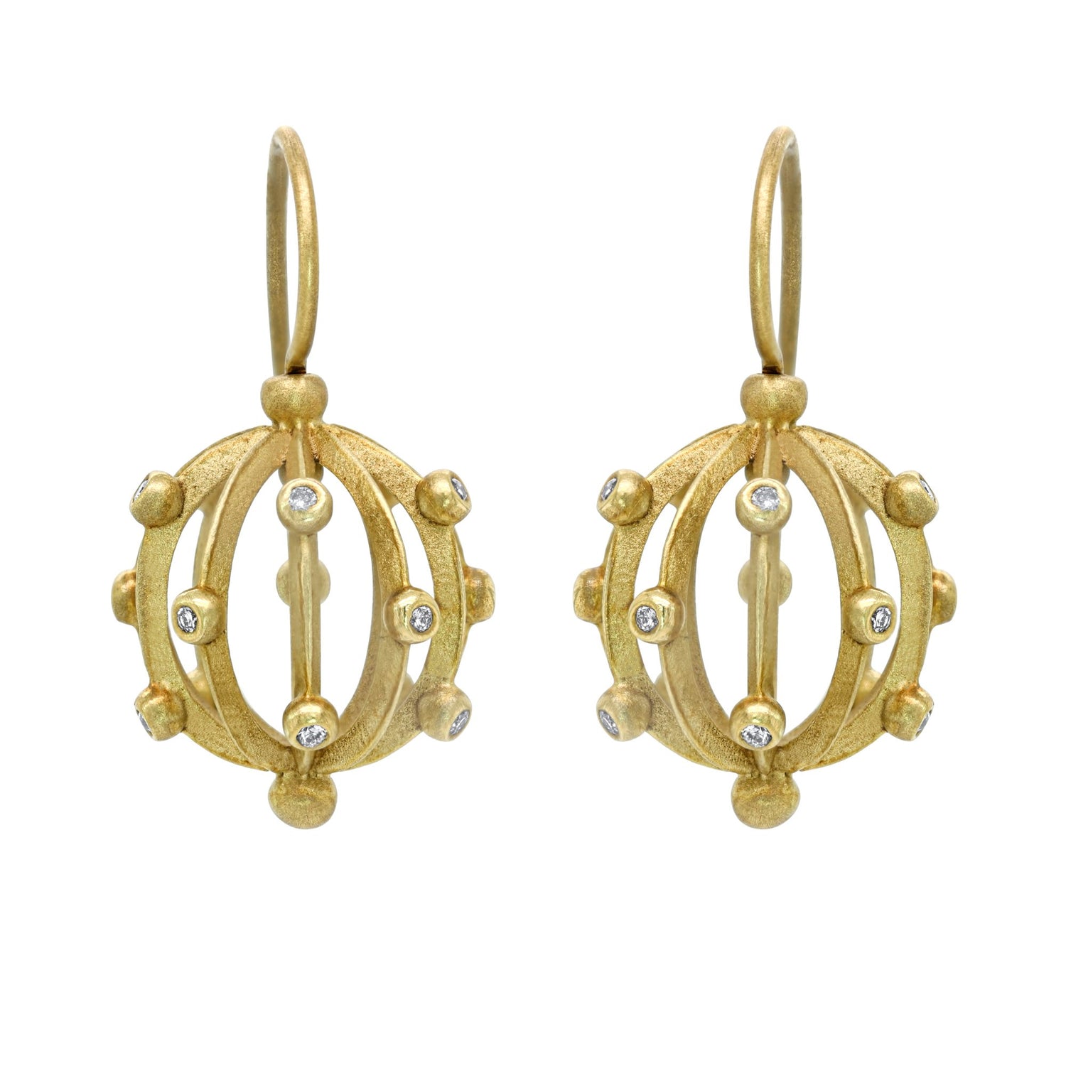 Suzy Landa Jewelry 18K Yellow Gold Diamond Birdcage Drop Earrings
