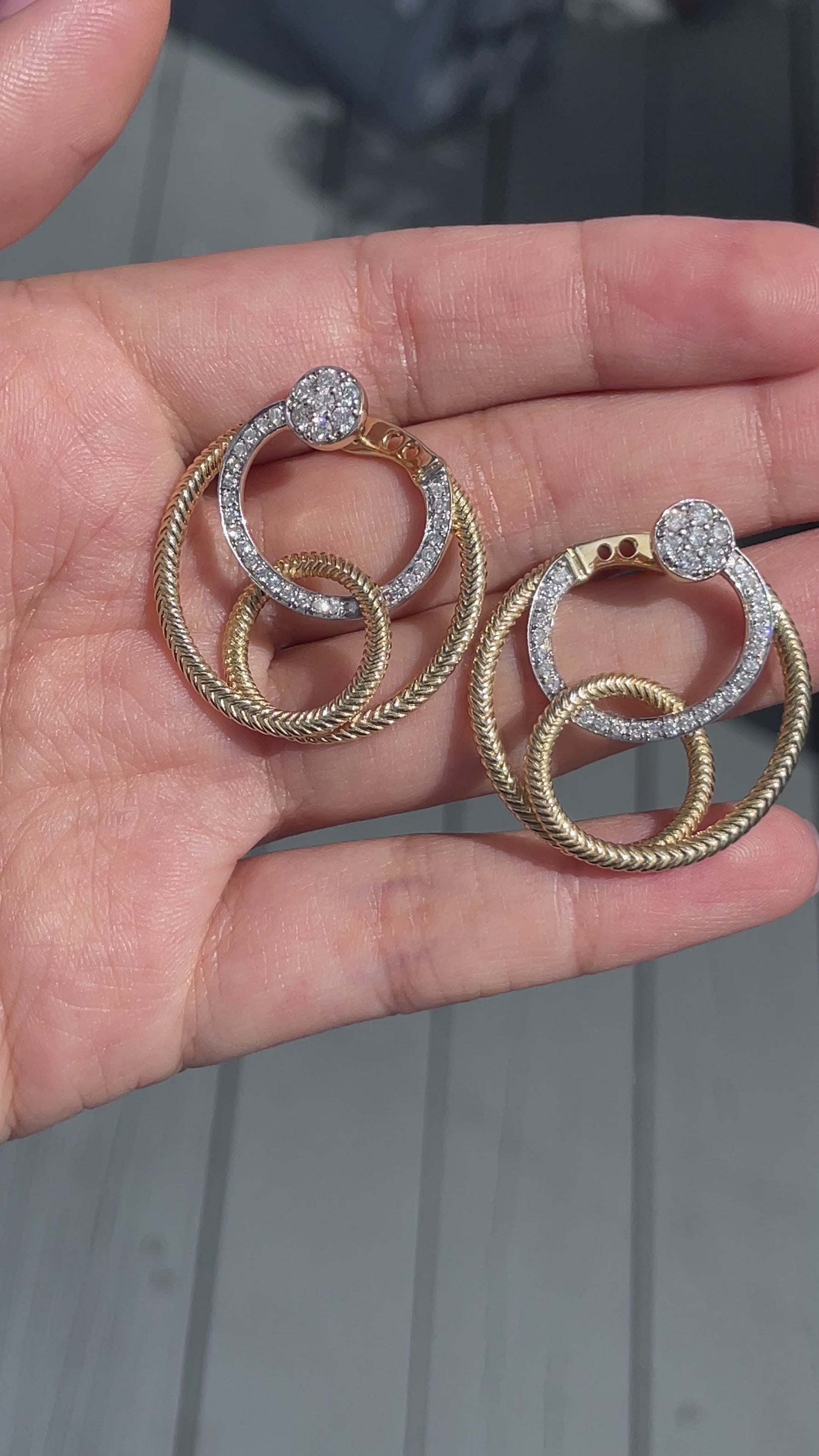 Jay Feder 14k Two Tone Diamond Fancy Wire Circle Earrings