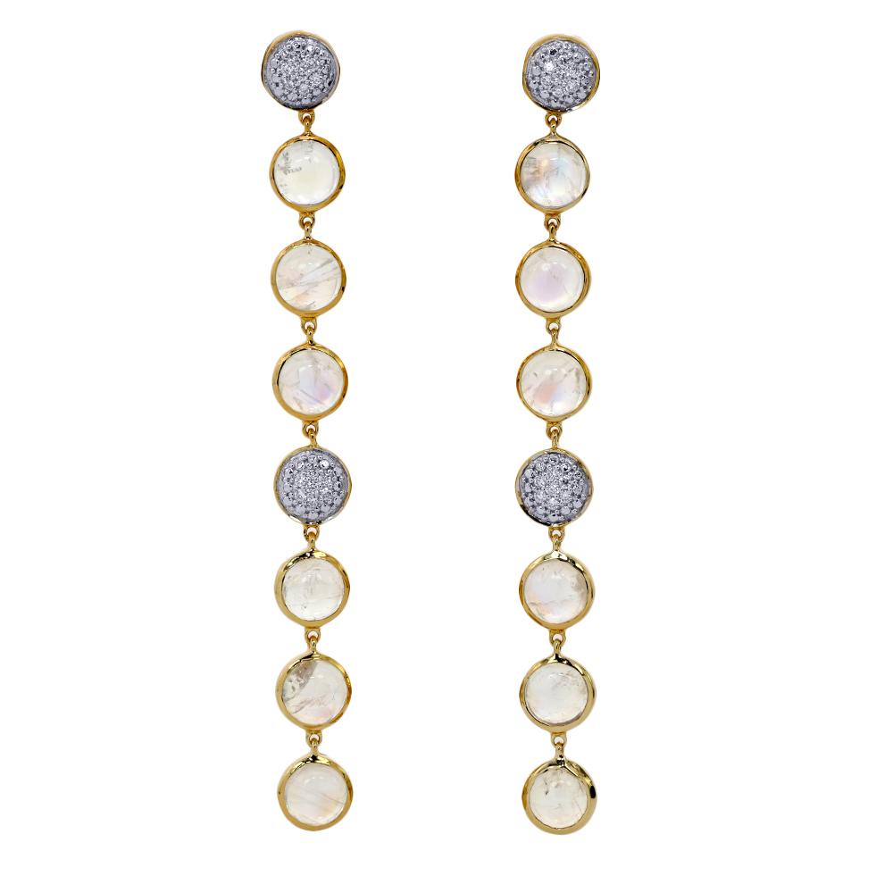 Laura Medine 18k Yellow gold Diamond Moonstone Line Earrings