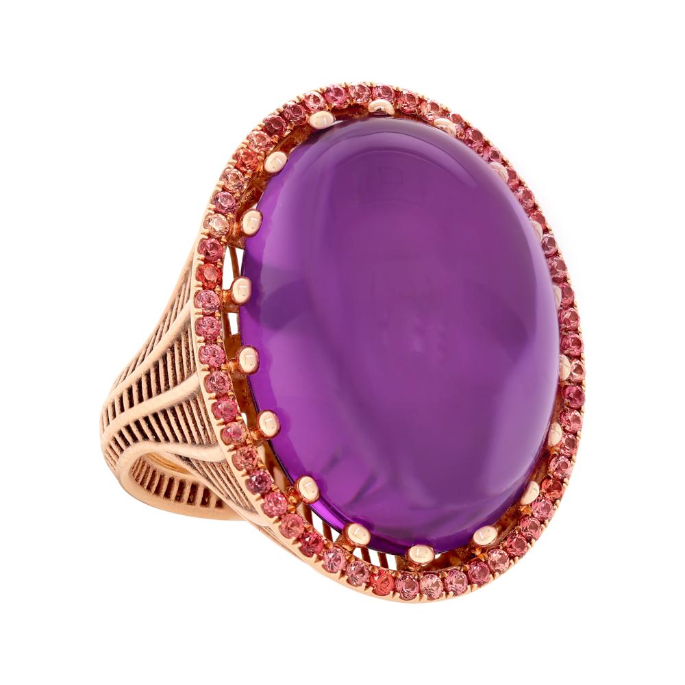 Roule & Co. Amethyst Cabochon and pink Sapphire 18K Rose Gold ring