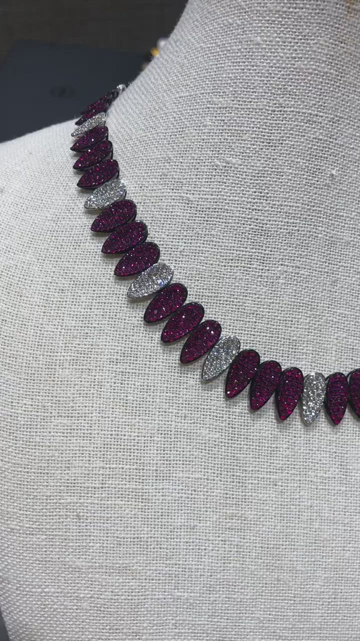 Sutra 18K White Gold Kashmir Collection Diamond Ruby Collar