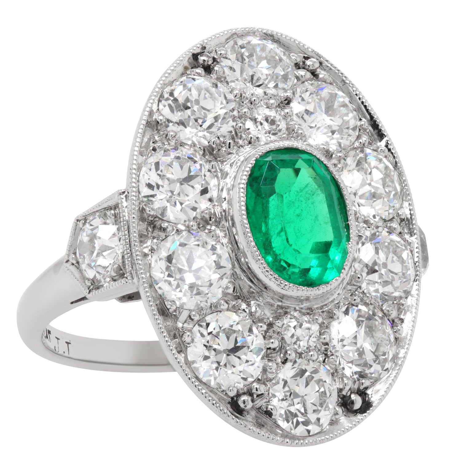 Jay Feder Vintage 18k White Gold Emerald & Diamond Oval Ring