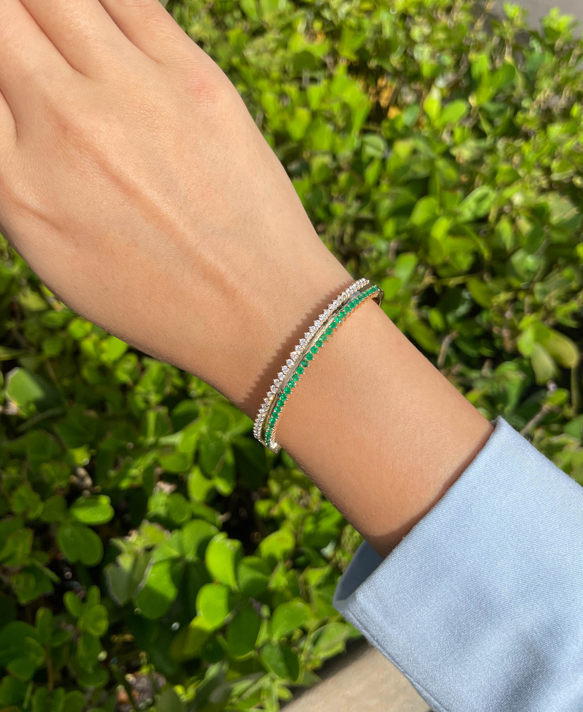 Jay Feder 14K yellow gold diamond & emerald bangle