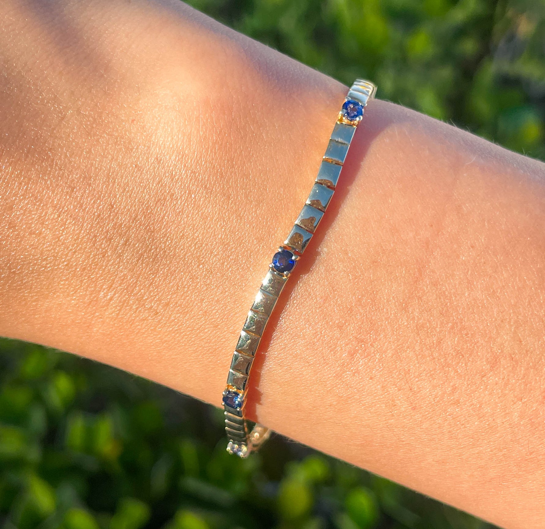 JAY FEDER 14K YELLOW GOLD SAPPHIRE STATION BRACELET