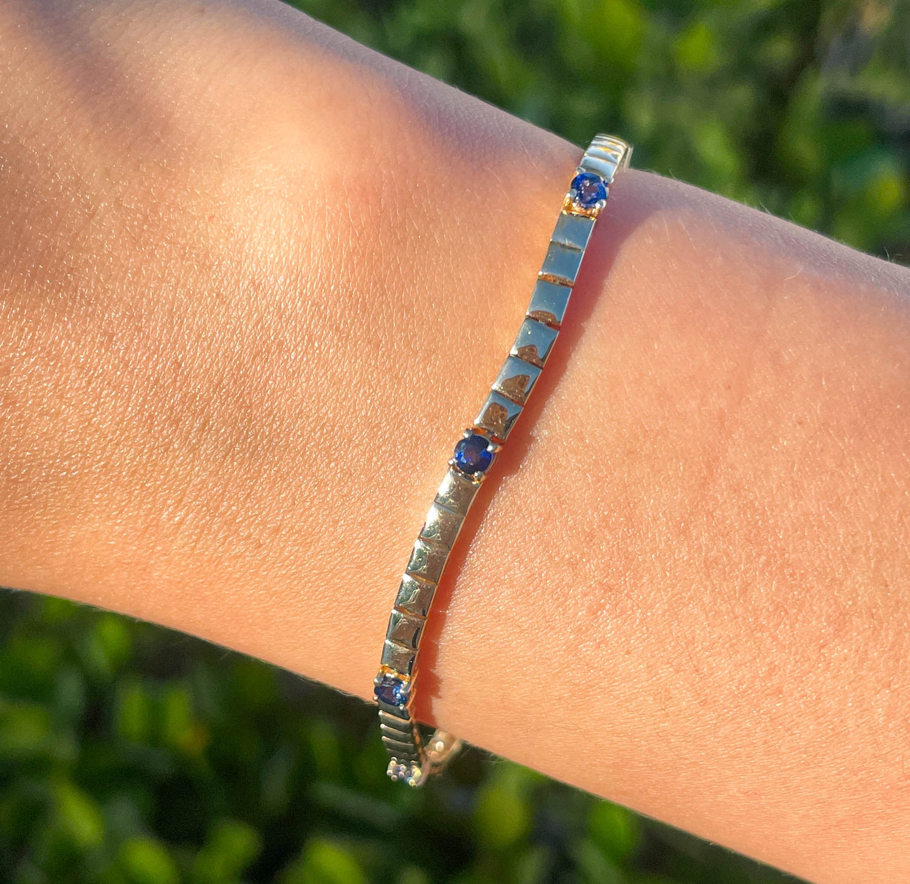 JAY FEDER 14K YELLOW GOLD SAPPHIRE STATION BRACELET