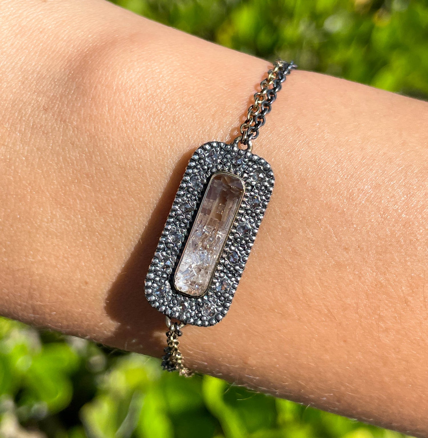 Moritz Glik 18K Yellow Gold Blackened Silver Diamond Rectangular Shaker Bracelet