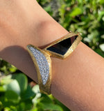 Jay Feder 18K Yellow Gold Diamond Black Onyx Vintage Bangle Bracelet