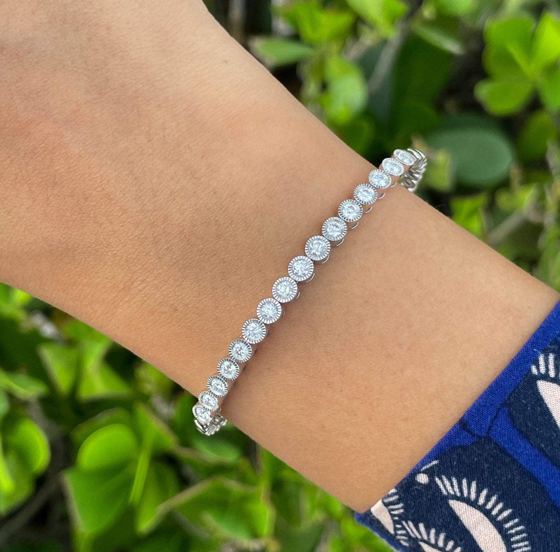 JAY FEDER 14K WHITE GOLD BEZEL SET DIAMOND BRACELET