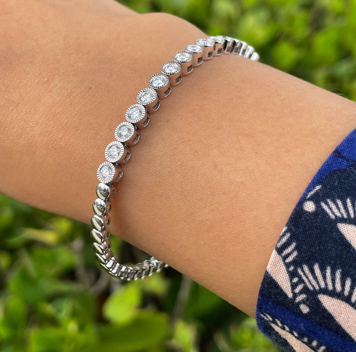 JAY FEDER 14K WHITE GOLD BEZEL SET DIAMOND BRACELET