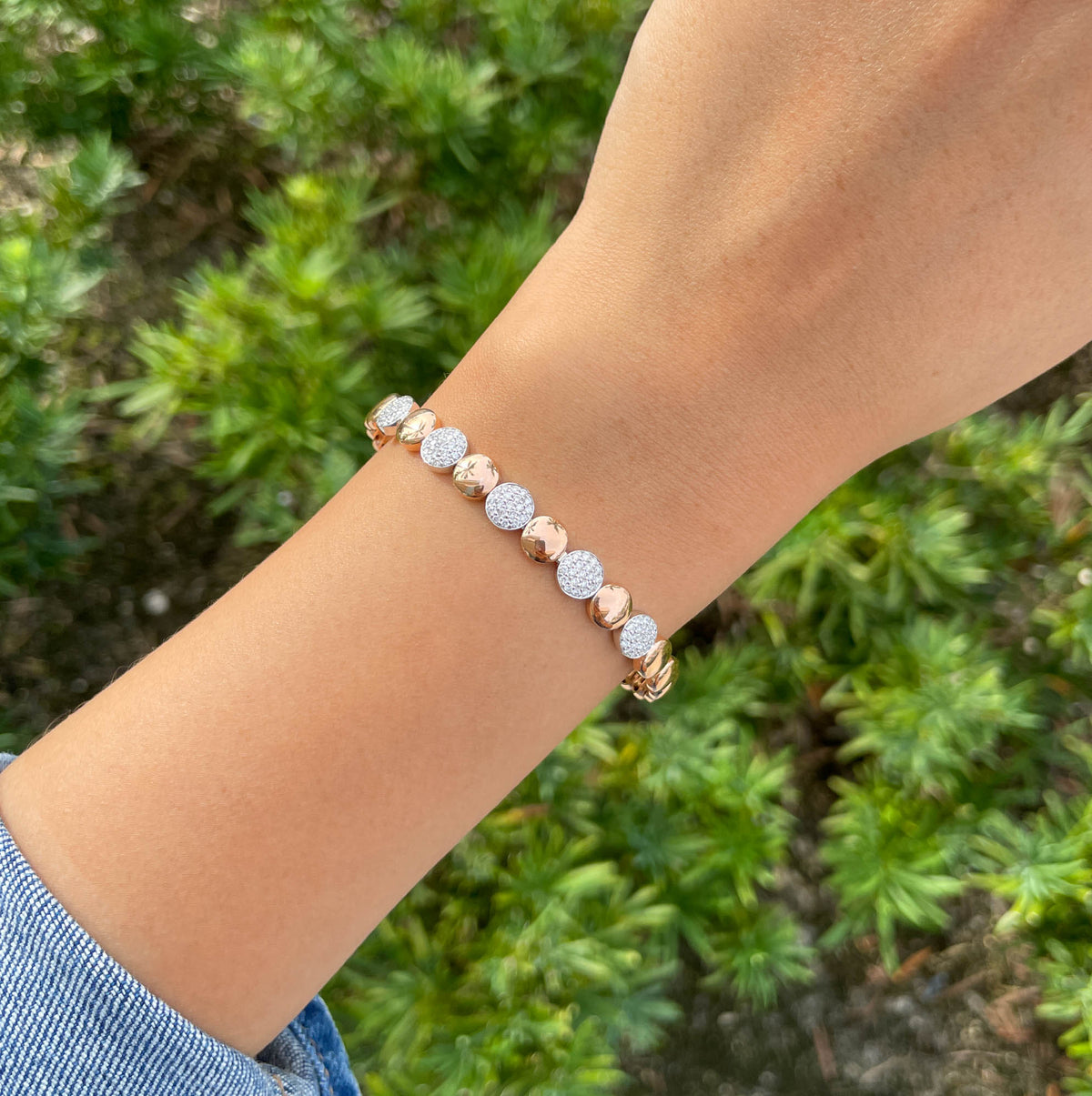 JAY FEDER 14K TWO TONE GOLD DIAMOND CUFF BRACELET