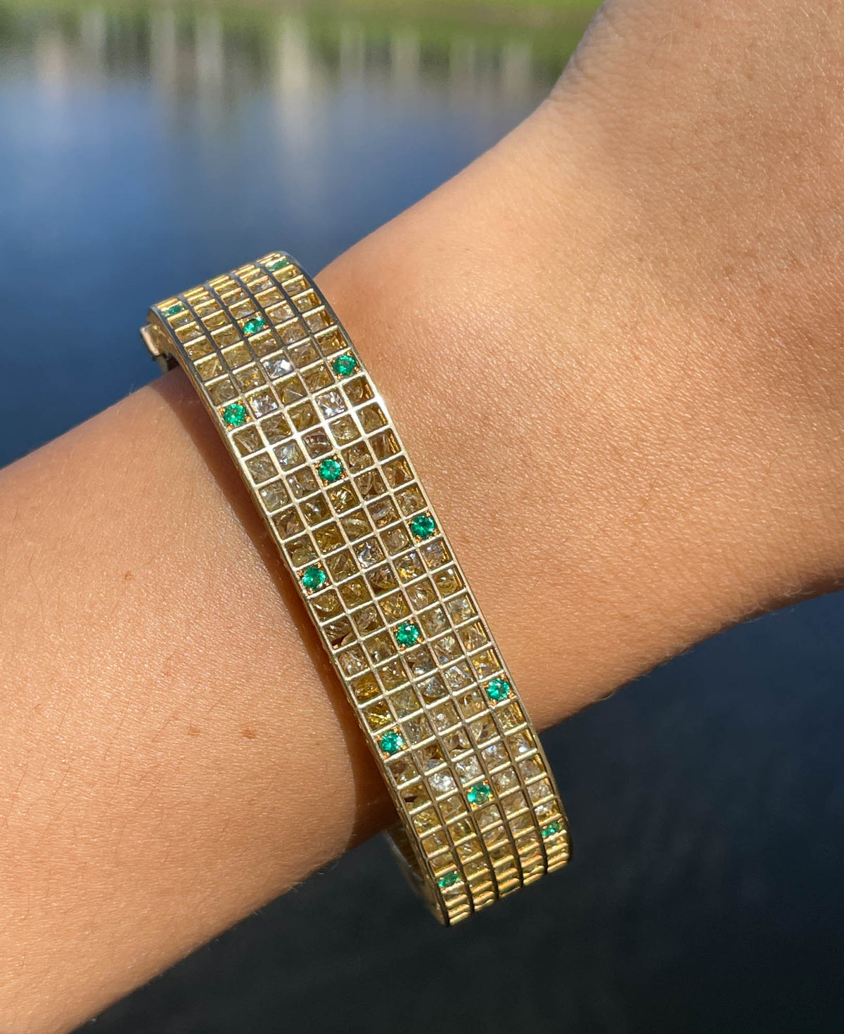 Roule & Co. 18K Yellow Gold Yellow Sapphire Emerald Pixel Dust Bracelet