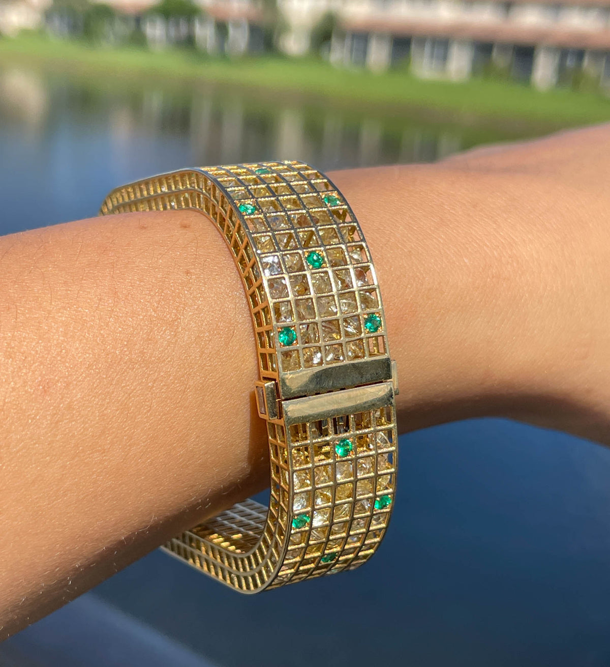 Roule & Co. 18K Yellow Gold Yellow Sapphire Emerald Pixel Dust Bracelet