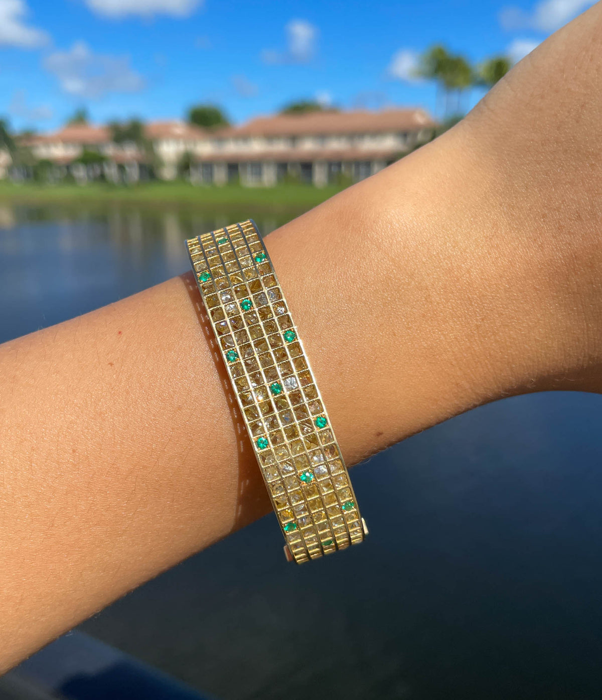 Roule & Co. 18K Yellow Gold Yellow Sapphire Emerald Pixel Dust Bracelet