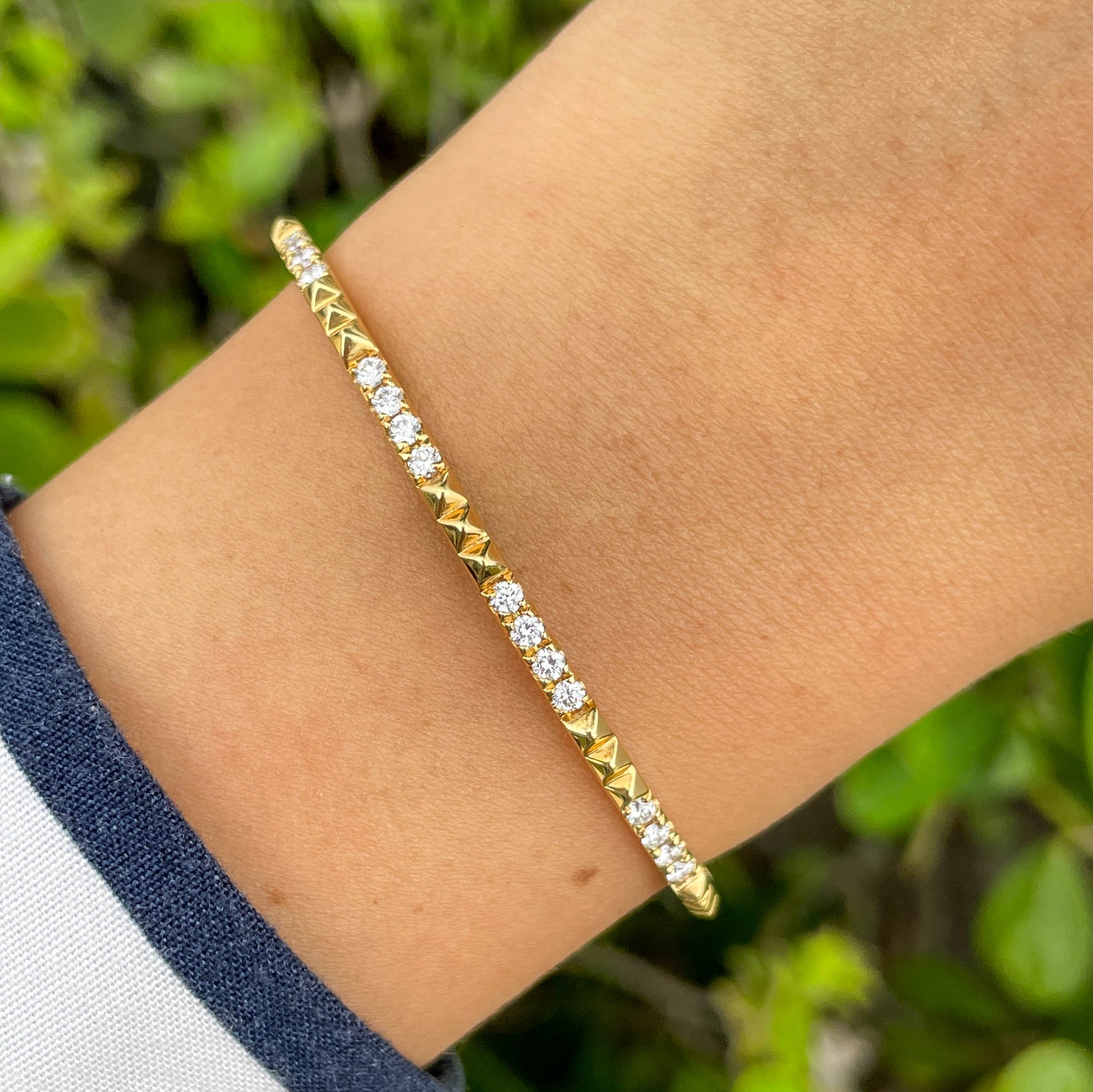 Tal Barkel 18K Yellow Gold Pyramid Diamond Accents Bangle Bracelet