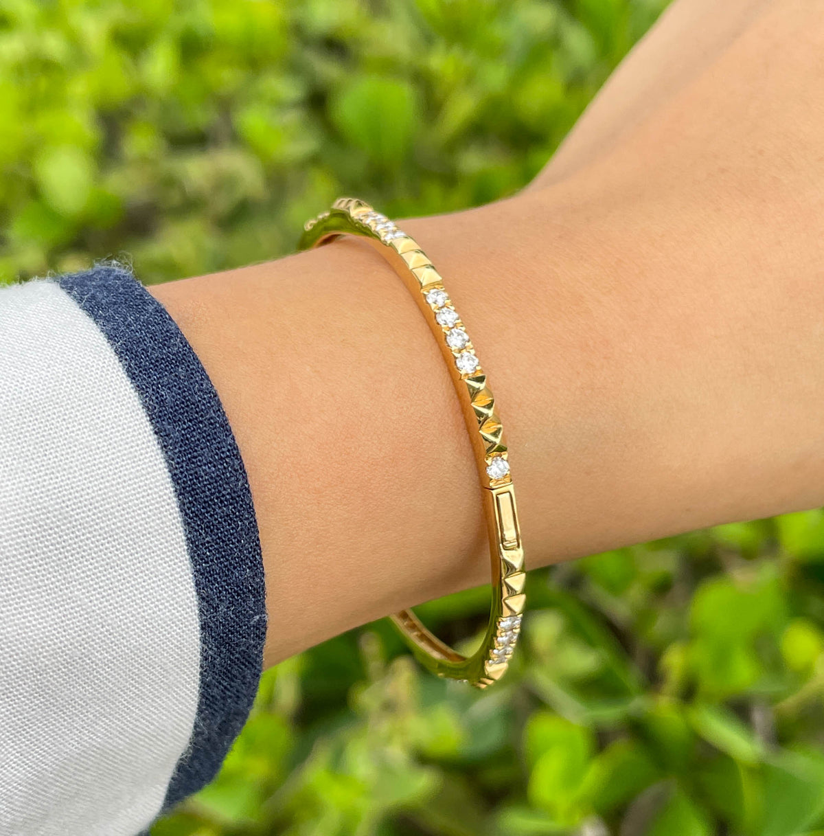 Tal Barkel 18K Yellow Gold Pyramid Diamond Accents Bangle Bracelet