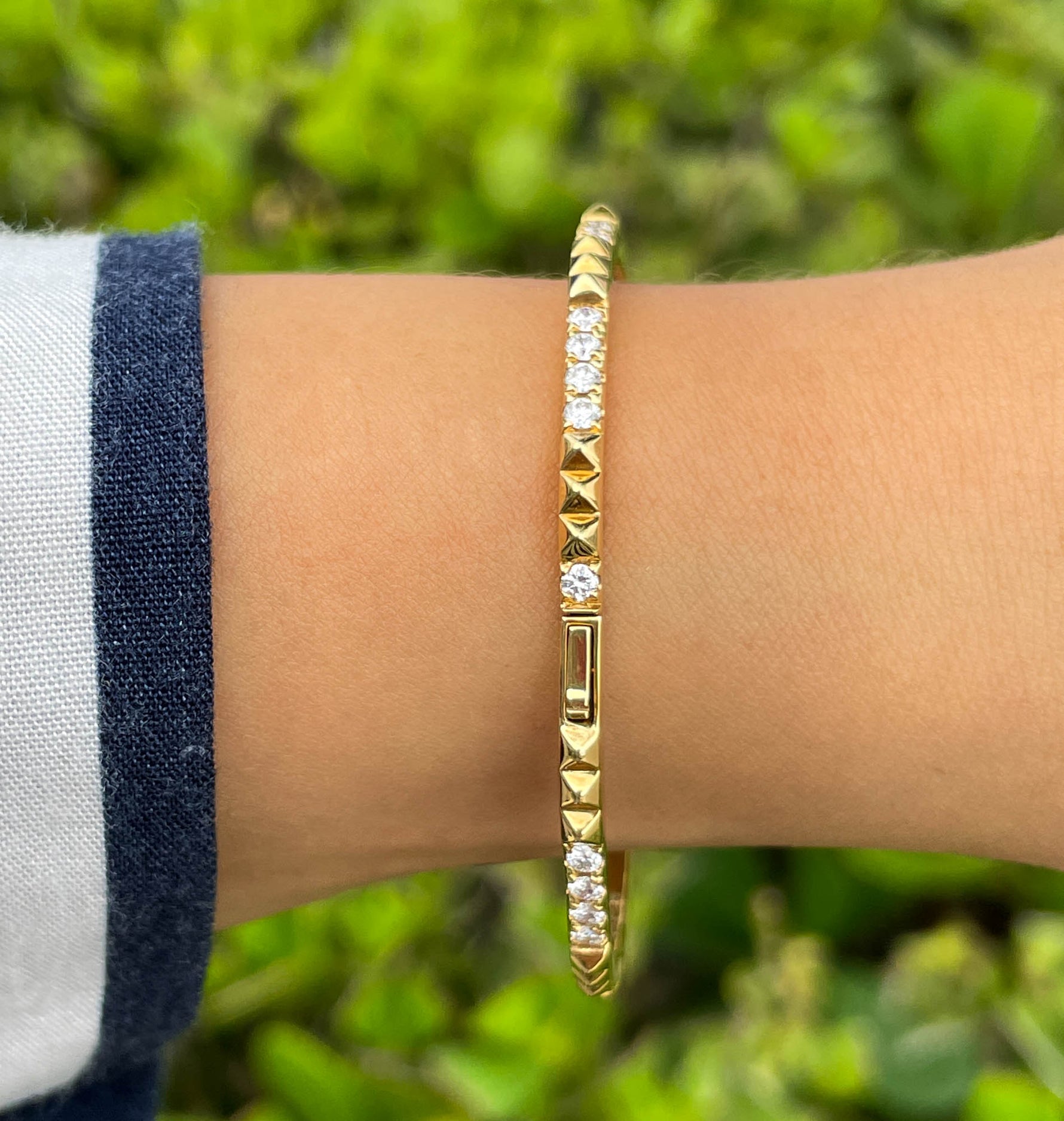 Tal Barkel 18K Yellow Gold Pyramid Diamond Accents Bangle Bracelet