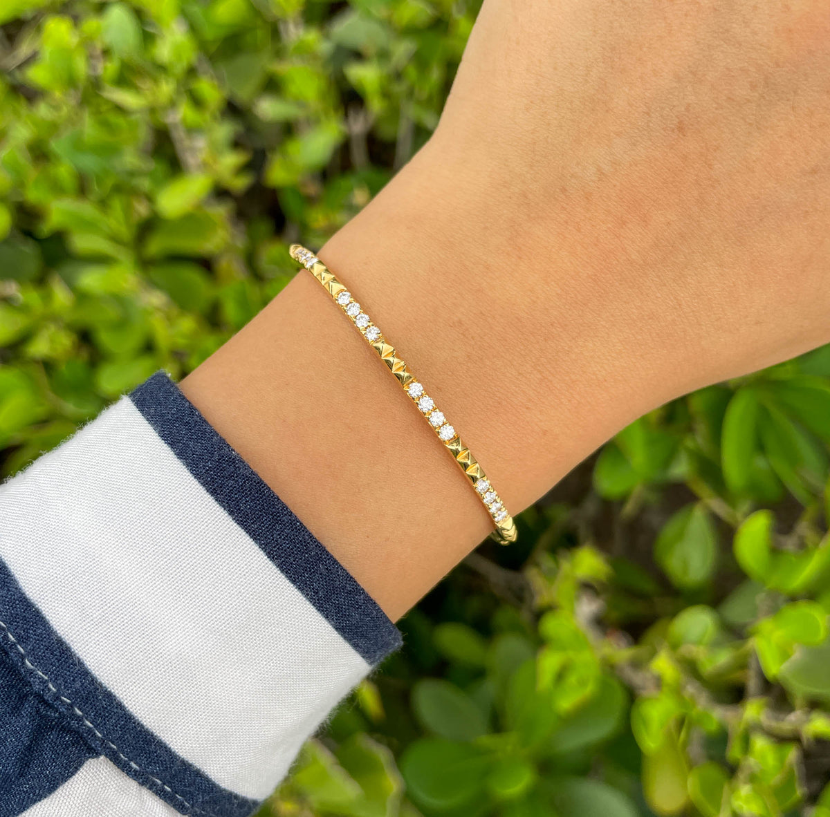 Tal Barkel 18K Yellow Gold Pyramid Diamond Accents Bangle Bracelet