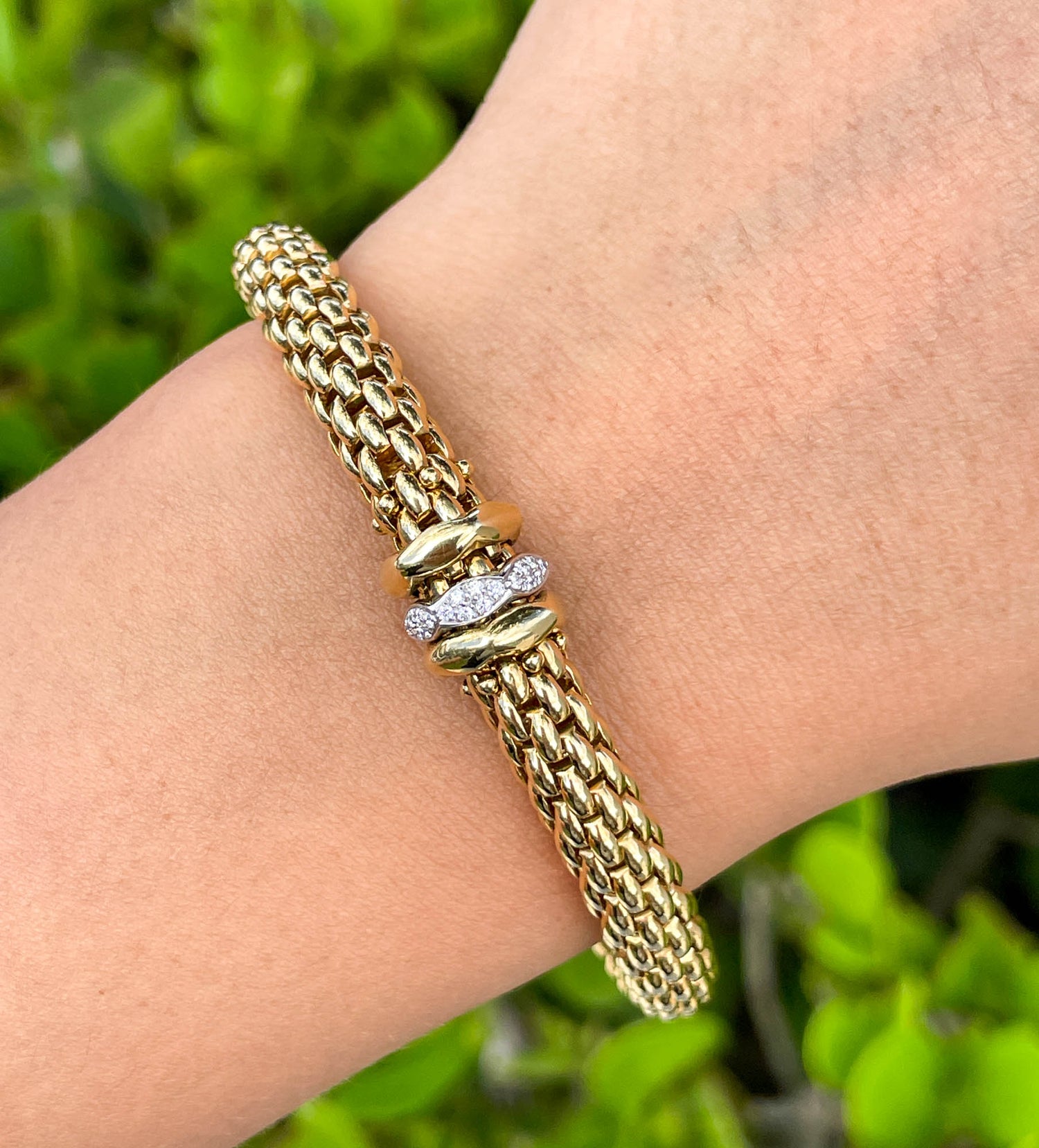 Jay Feder 18K Two Tone Gold Diamond Braided Station Bracelet