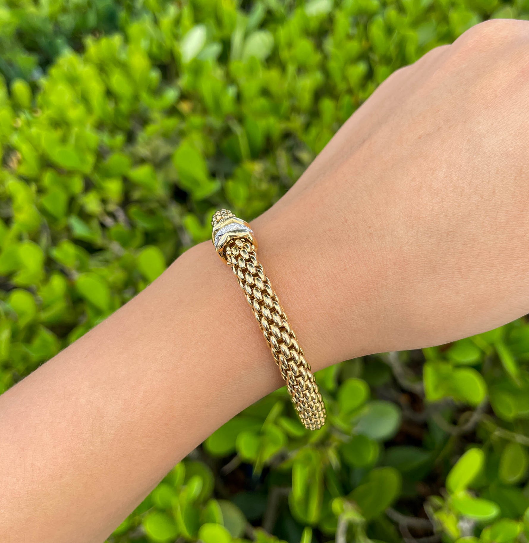 Jay Feder 18K Two Tone Gold Diamond Braided Station Bracelet