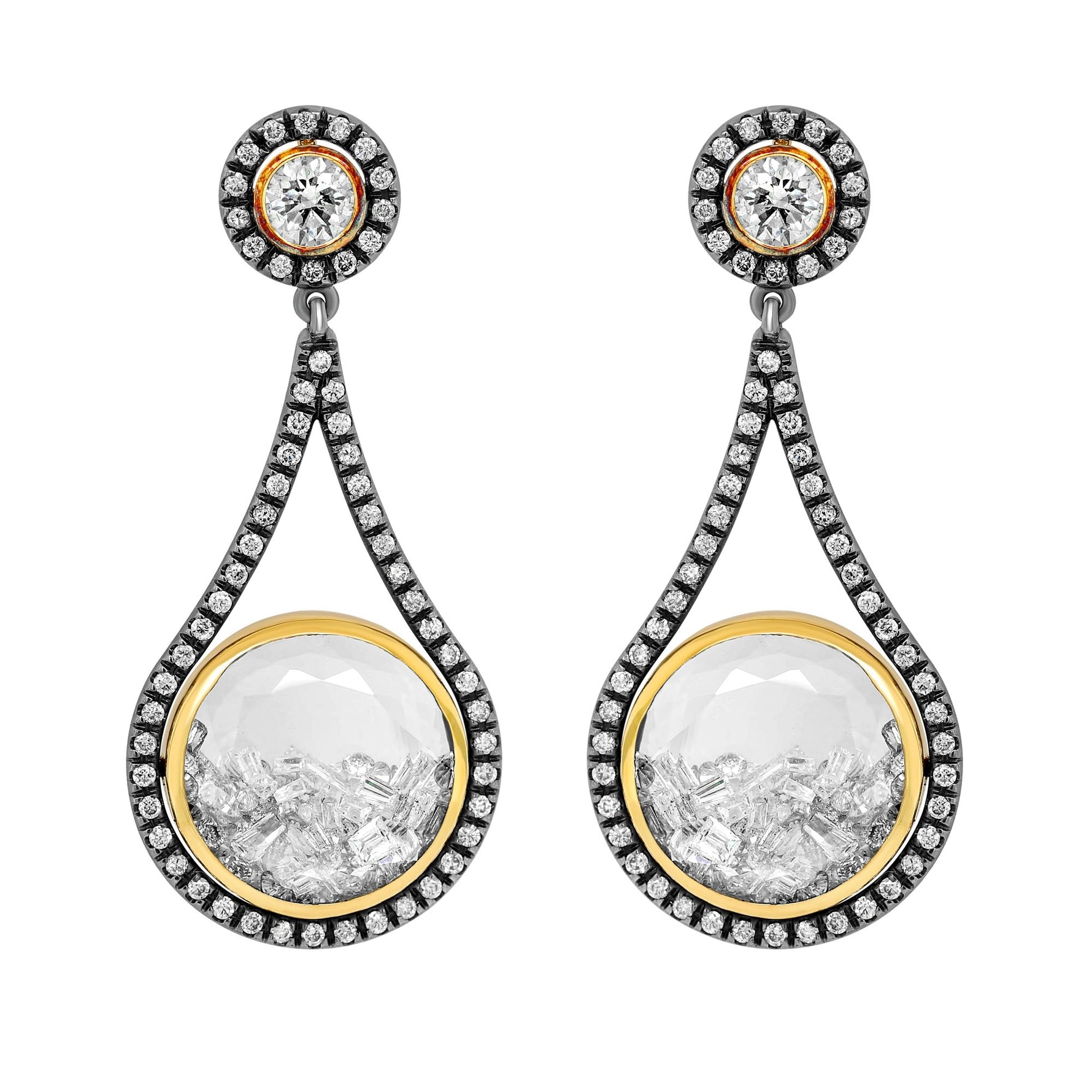 Moritz Glik 18K Yellow Gold Palladium Diamond Shaker Earrings