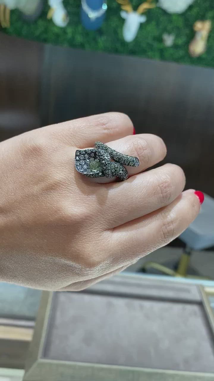 Jay Feder 18K White Gold Sterling Silver Diamond Calla Lily Ring