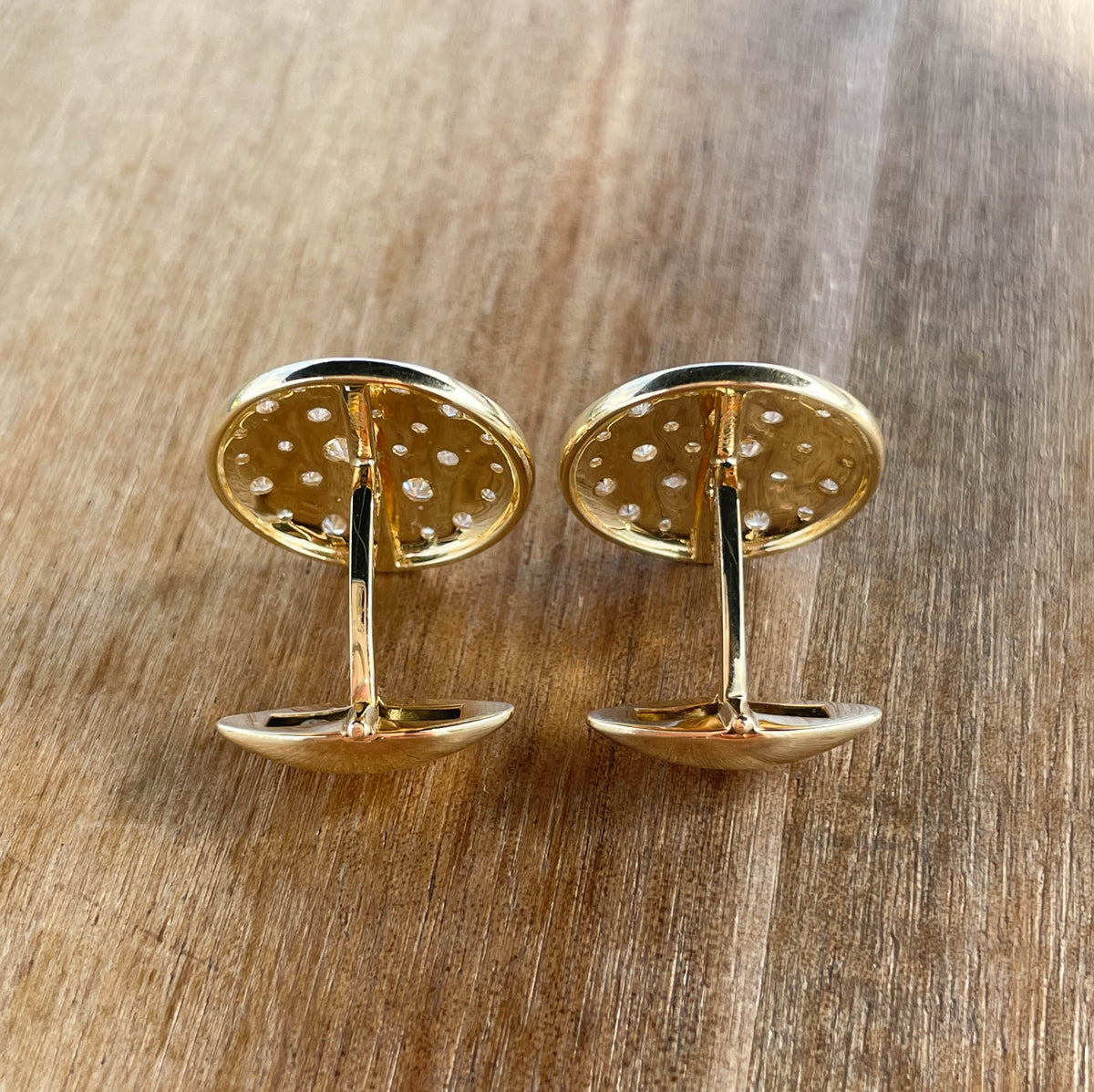 JAY FEDER 14K YELLOW GOLD DIAMOND BEZEL SET CUFFLINKS