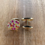 JAY FEDER 14K YELLOW GOLD SAPPHIRE DIAMOND CUFFLINKS