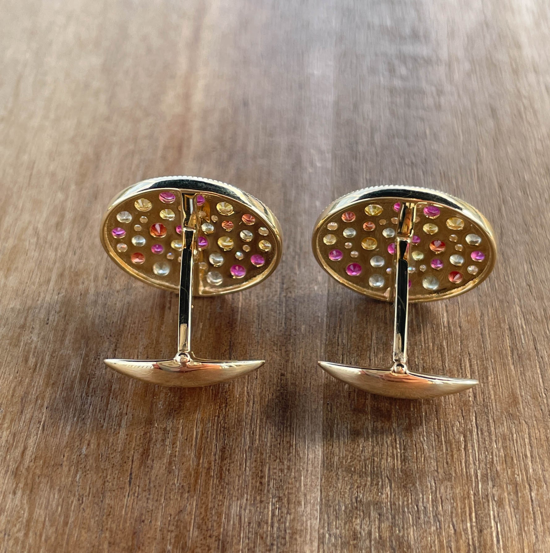 JAY FEDER 14K YELLOW GOLD SAPPHIRE DIAMOND CUFFLINKS