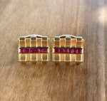 JAY FEDER 14K YELLOW GOLD RUBY RECTANGLE CUFFLINKS