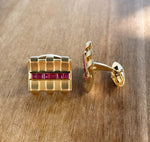 JAY FEDER 14K YELLOW GOLD RUBY RECTANGLE CUFFLINKS