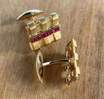 JAY FEDER 14K YELLOW GOLD RUBY RECTANGLE CUFFLINKS