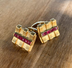 JAY FEDER 14K YELLOW GOLD RUBY RECTANGLE CUFFLINKS