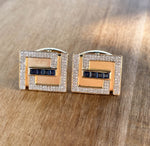 JAY FEDER 14K YELLOW GOLD SAPPHIRE AND DIAMOND CUFFLINKS