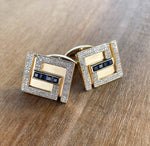 JAY FEDER 14K YELLOW GOLD SAPPHIRE AND DIAMOND CUFFLINKS