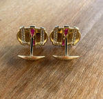 JAY FEDER 14K YELLOW GOLD RUBY AND DIAMOND OVAL CUFFLINKS