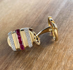 JAY FEDER 14K YELLOW GOLD RUBY AND DIAMOND OVAL CUFFLINKS