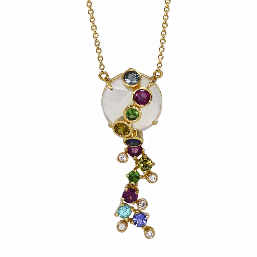Laura Medine 18k Yellow Gold Moonstone Multi-colored Stone Necklace