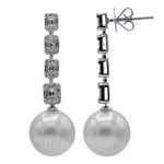 Jay Feder 18K White Gold Diamond South Sea Pearl Dangle Drop Earrings