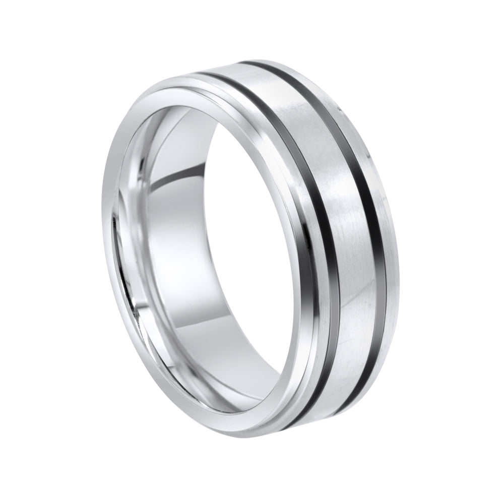 Jay Feder Matte Titanium Band  Black Lines Ring - Jay Feder Jewelers