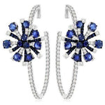 Sutra 18K White Gold Fireworks Collection Sapphire Diamond Oval Hoop Earrings