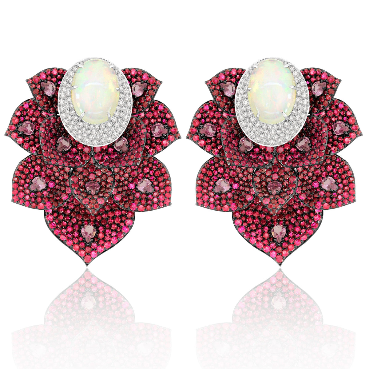 Sutra 18K White Kashmir collection opal ruby Earrings - Jay Feder Jewelers