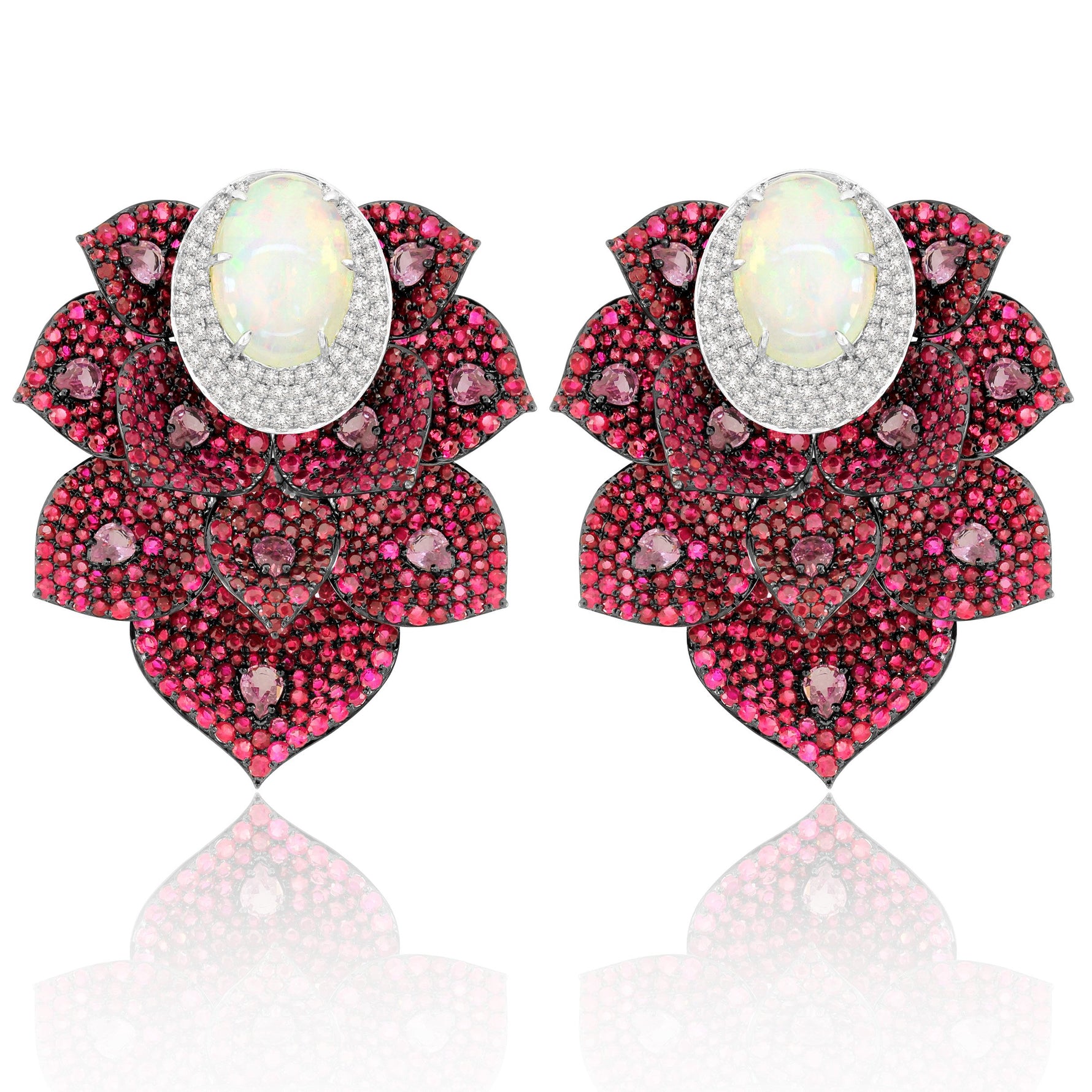 Sutra 18K White Kashmir collection opal ruby Earrings - Jay Feder Jewelers