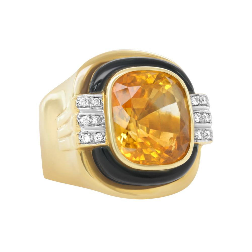 Jay Feder 18K Yellow gold diamond onyx citrine ring