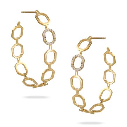 DOVES 18K YELLOW GOLD DIAMOND FIBONACCI HOOP EARRINGS