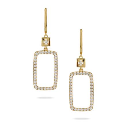 DOVES 18K YELLOW GOLD DIAMOND RECTANGLE DROP DANGLE EARRINGS
