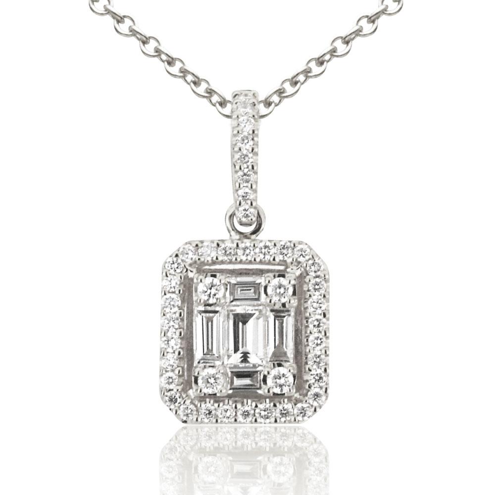 Jay Feder 18K White gold invisible set rectangle diamond necklace