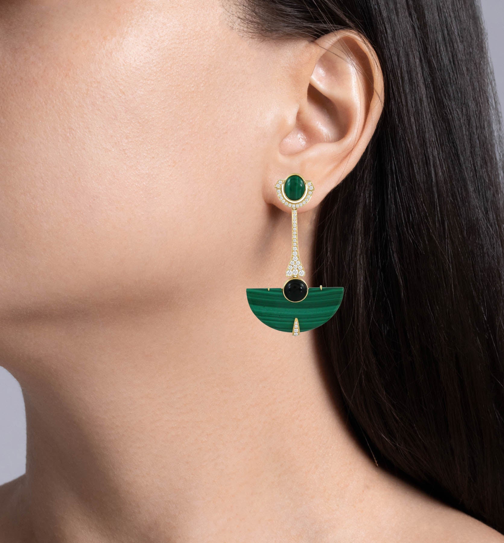 Doves Verde 18K Yellow Gold Diamond Earrings With Black Onyx And Malachite