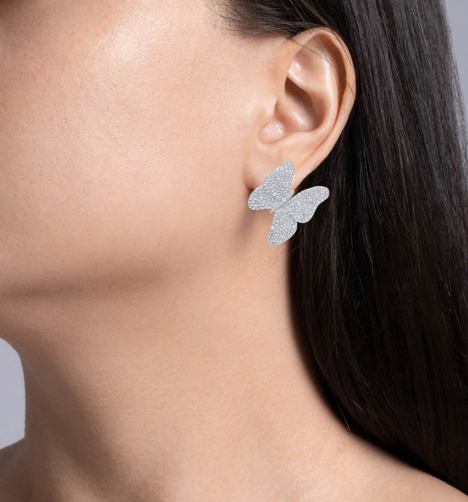 Sutra 18K White Gold Diamond Butterfly Earrings