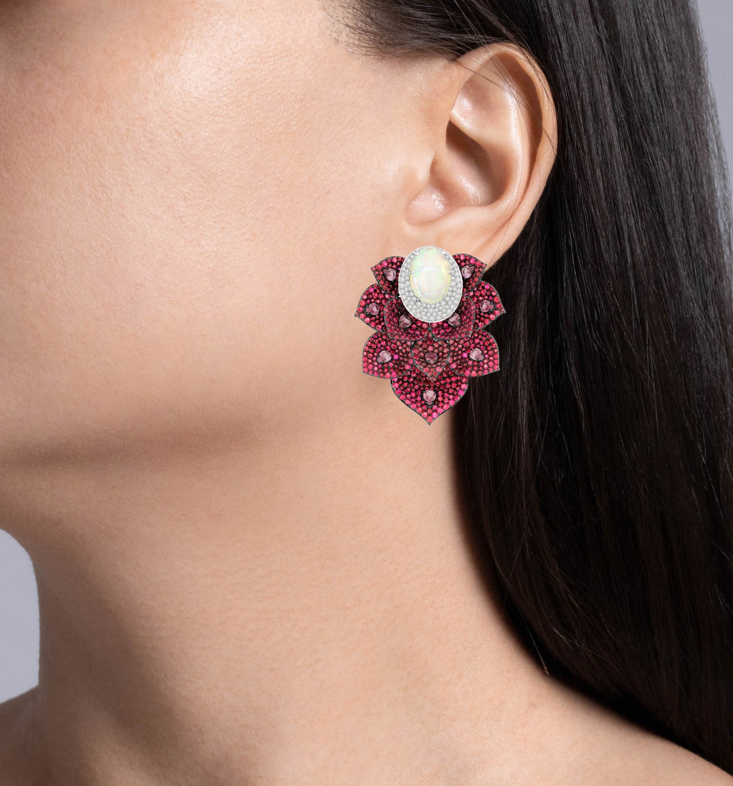 Sutra 18K White Kashmir collection opal ruby Earrings